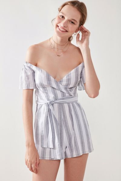Saylor Off-The-Shoulder Striped Romper | Urban Outfitters