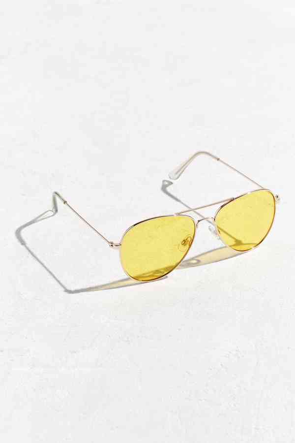 Slide View: 1: Yellow Lens Classic Aviator Sunglasses