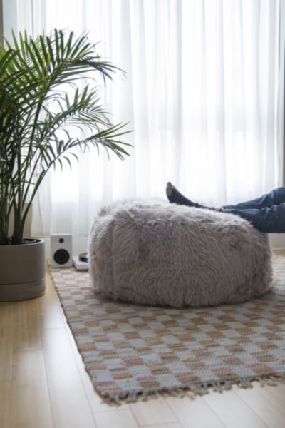 Urban Outfitters Aspyn Faux Fur Shag Ottoman In Grey