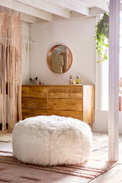 Urban Outfitters Aspyn Faux Fur Shag Ottoman In White
