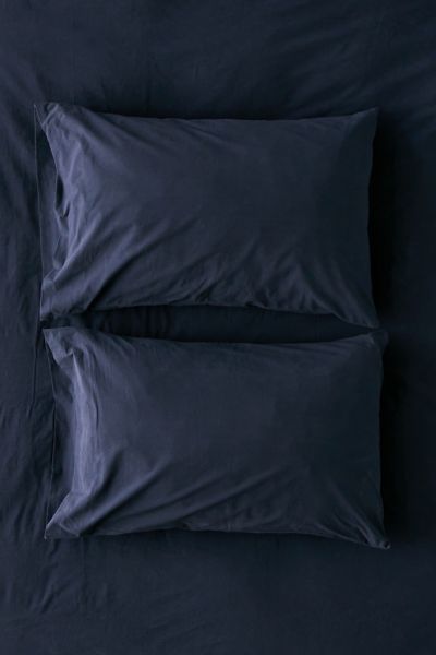 Urban Outfitters Washed Cotton Solid Pillowcase Set In Navy