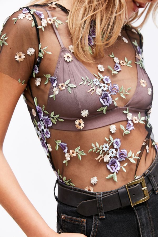 Mesh lilac gifts embroidered body style midi