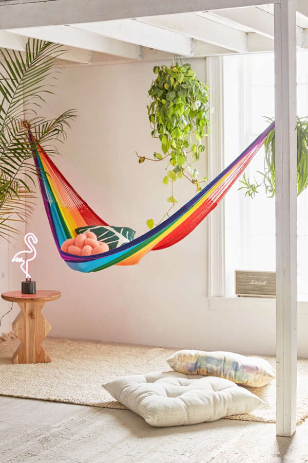 Slide View: 1: Yellow Leaf Rainbow Double Hammock