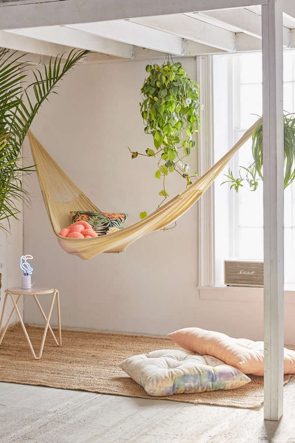 Slide View: 1: Yellow Leaf Natural Double Hammock