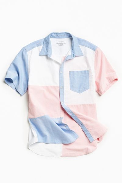 UO Patchwork Oxford Short Sleeve Button-Down Shirt | Urban Outfitters