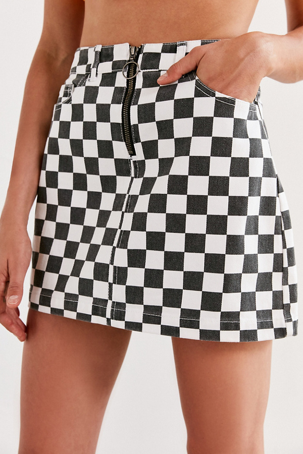 BDG Checkered Denim Zip Mini Skirt Urban Outfitters