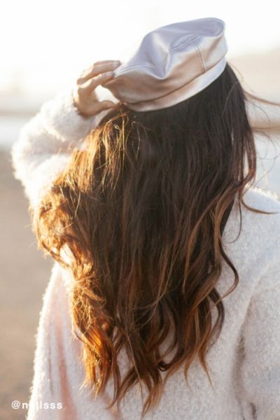 Faux Leather Beret - Silver One Size at Urban Outfitters