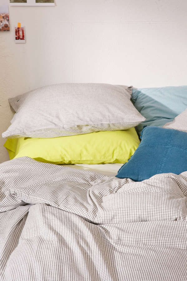Slide View: 3: Micro Check Yarn-Dye Duvet Cover