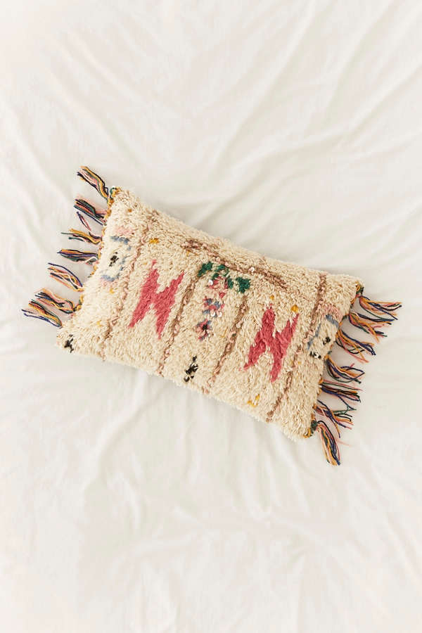 Slide View: 1: Embellished Boucherouite Fringe Pillow