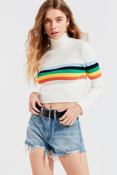 UO Izzie Rainbow Striped Mock-Neck Sweater | Urban Outfitters