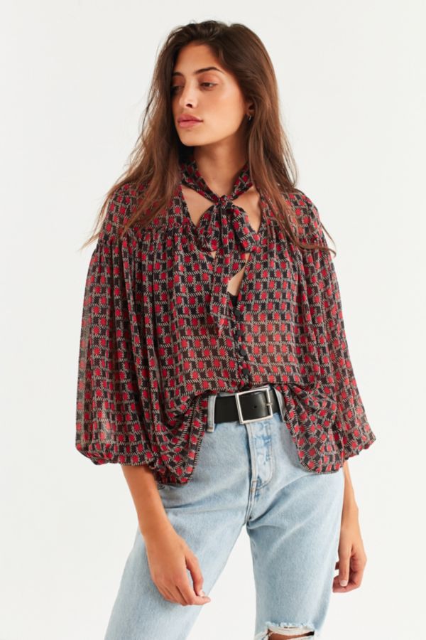 UO Teresa Printed Tie-Neck Blouse | Urban Outfitters