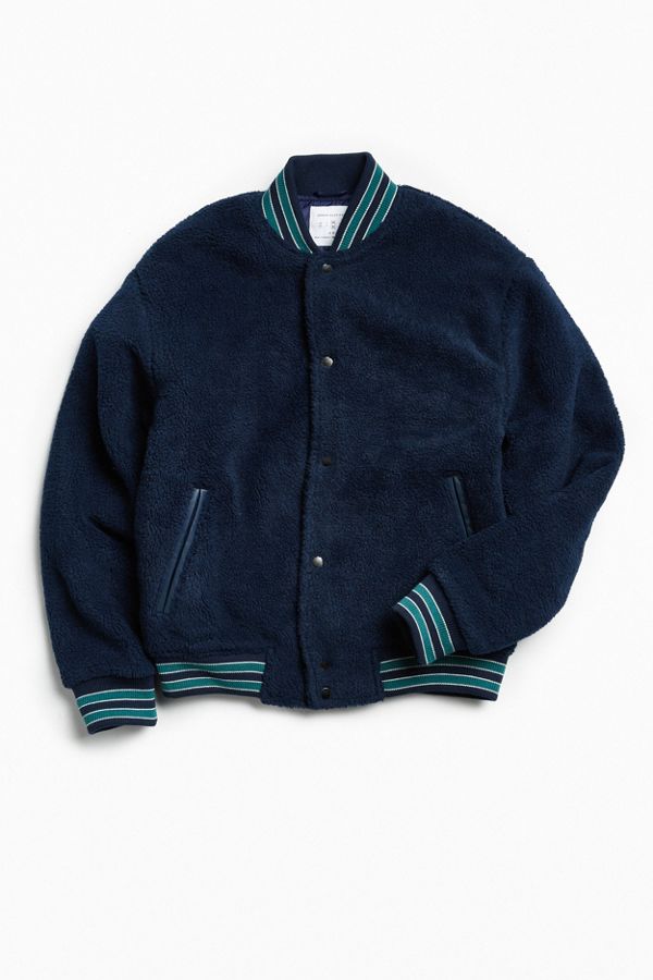 UO Navy Sherpa Varsity Jacket Urban Outfitters