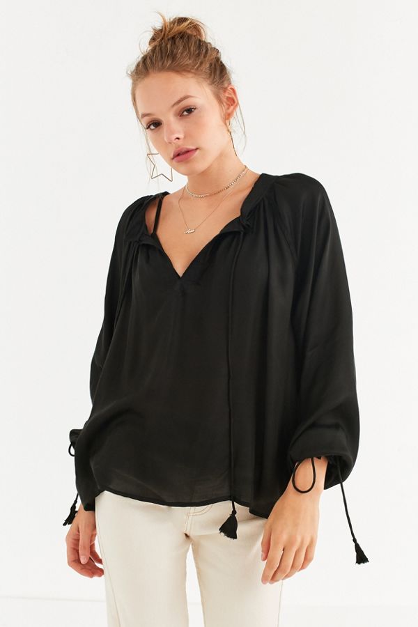 UO Silky TasselTie Blouse Urban Outfitters