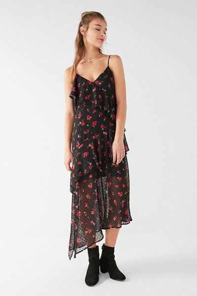 Bardot Popply Ruffle Midi Dress | Urban Outfitters