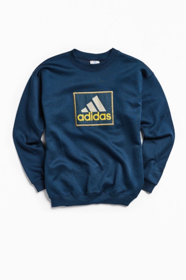 Vintage adidas Dark Blue Box Logo Crew Neck Sweatshirt | Urban Outfitters