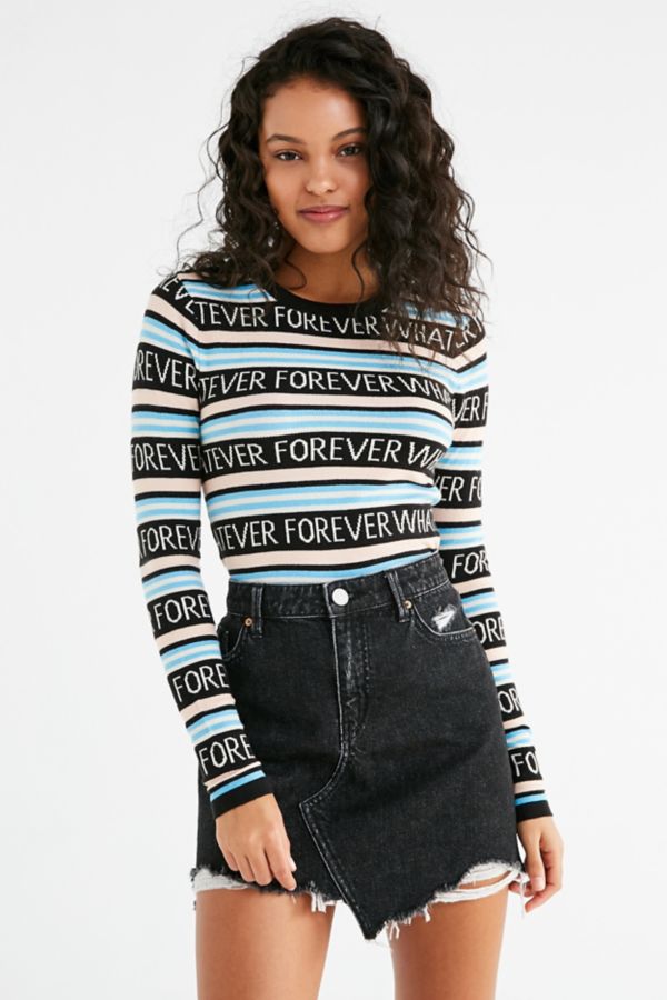 Uo Whatever Forever Striped Crew Neck Sweater Urban Outfitters