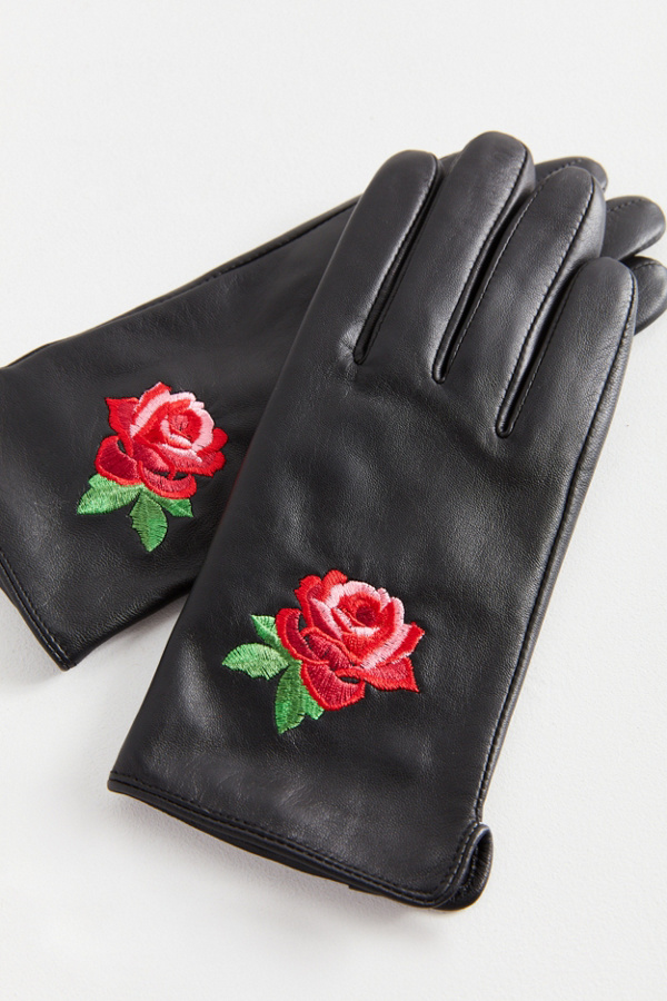 Floral Embroidered Leather Glove Urban Outfitters