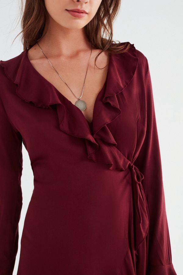 UO Long Sleeve Ruffle Wrap Dress | Urban Outfitters