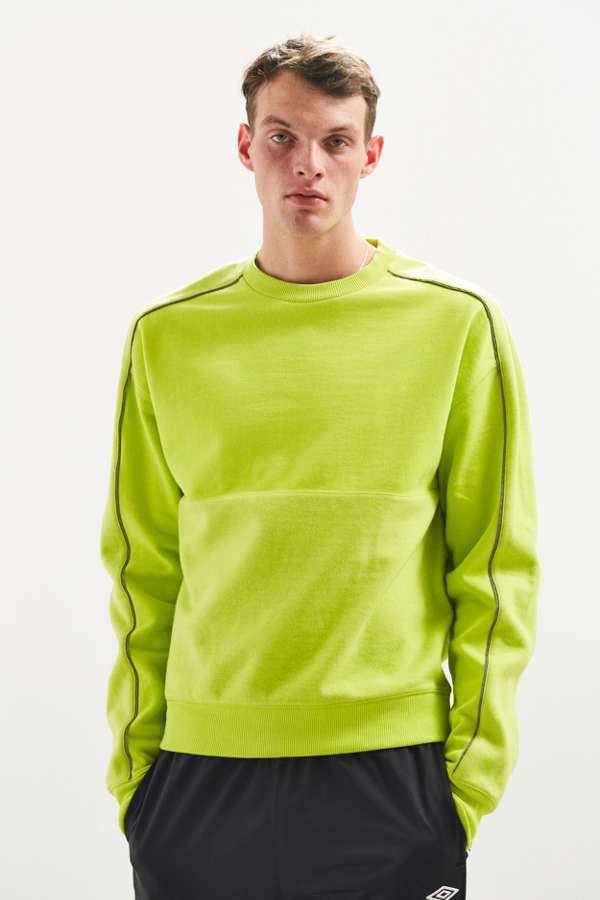 UO Fleece Chartreuse Crew Neck Sweatshirt | Urban Outfitters