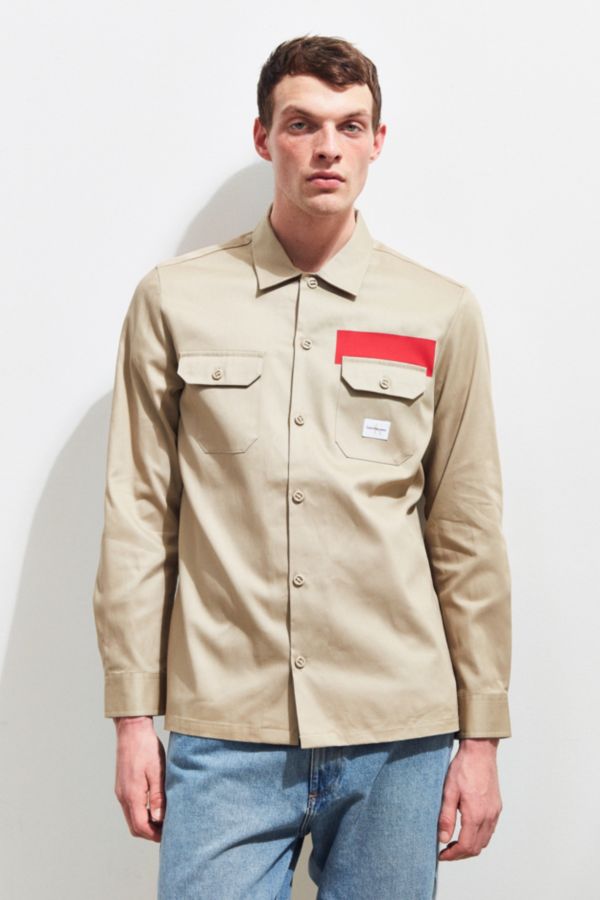 Calvin Klein Placement Stripe Utility Over Shirt | Urban Outfitters