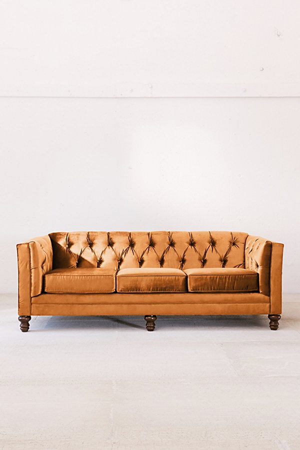 Urban Outfitters Graham Velvet Sofa In Burnt Orange