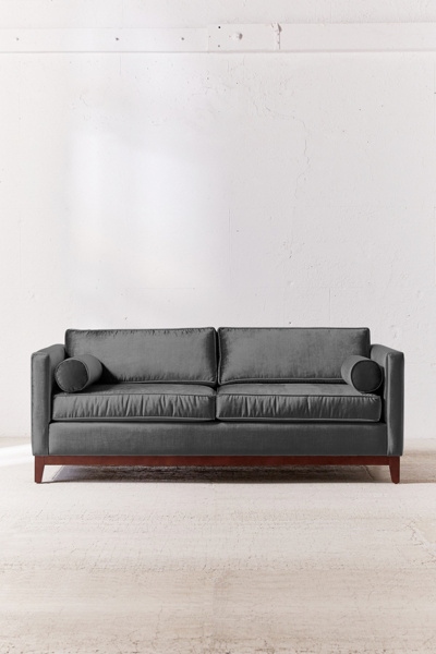 Urban Outfitters Piper Petite Velvet Sofa In Dark Grey