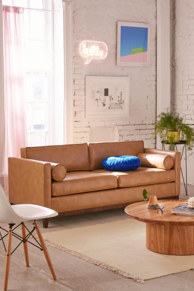 Urban Outfitters Piper Petite Recycled Leather Sofa In Brown