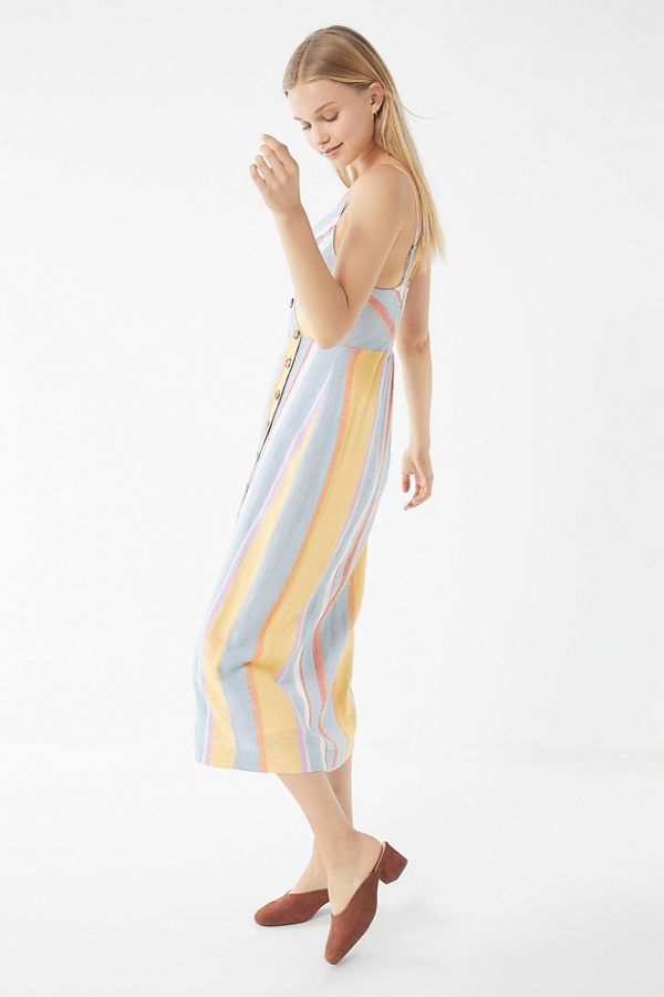 uo amber button down linen midi dress UO Amber Button-Down Linen Midi Dress