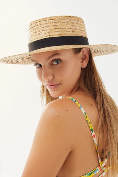 Straw Ribbon-Trim Boater Hat