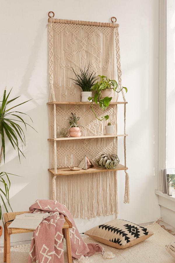 Slide View: 1: Macramé Hanging Shelf