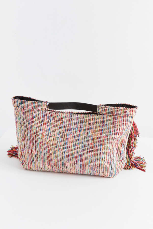 Textured Multicolored Fringe Tote Bag | Urban Outfitters