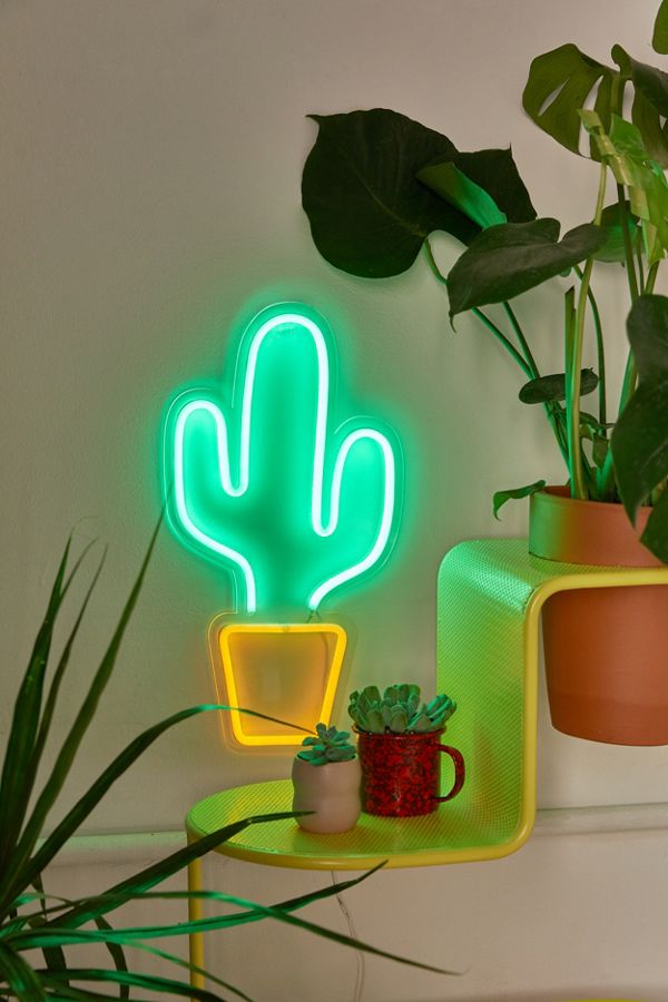 Slide View: 1: Potted Cactus Neon Sign