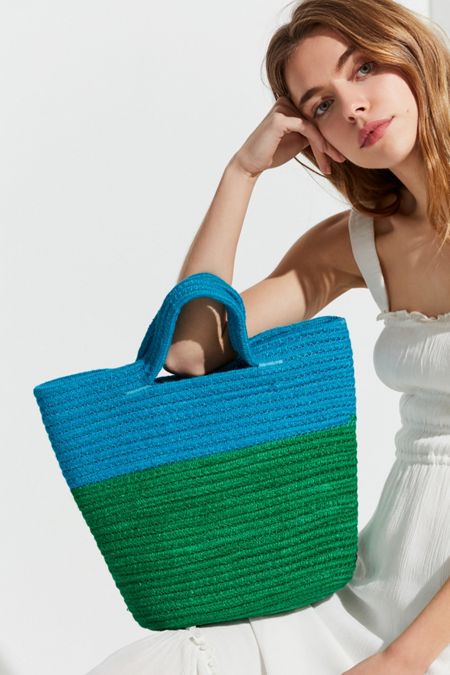 Stitched Cord Colorblocked Tote Bag