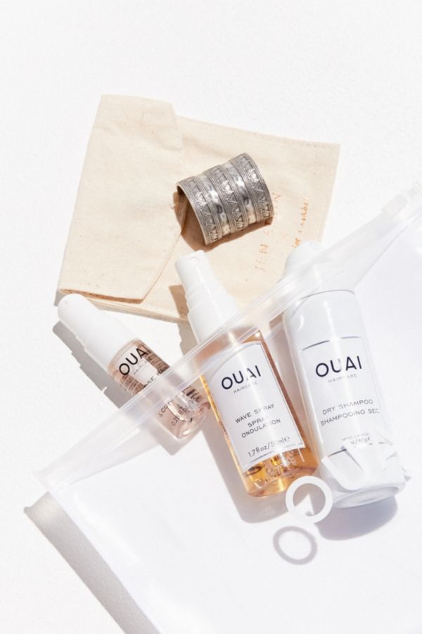 "Festival style has never been better than with this travel-ready kit from cool-girl haircare brand OUAI. Created by celebrity hairstylist, Jen Atkin with three signature products including Mini Dry Shampoo, Mini Wave Spray and Rose Hair + Body Oil. Includes a festival-ready Isabelle & Chloe ponytail cuff to top it all off."