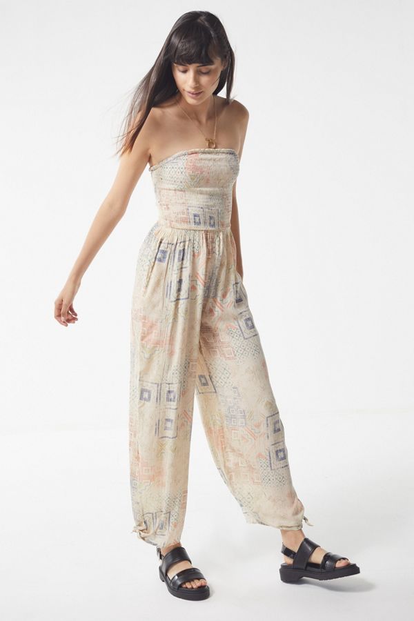 Slide View: 1: UO Strapless Smocked Jumpsuit