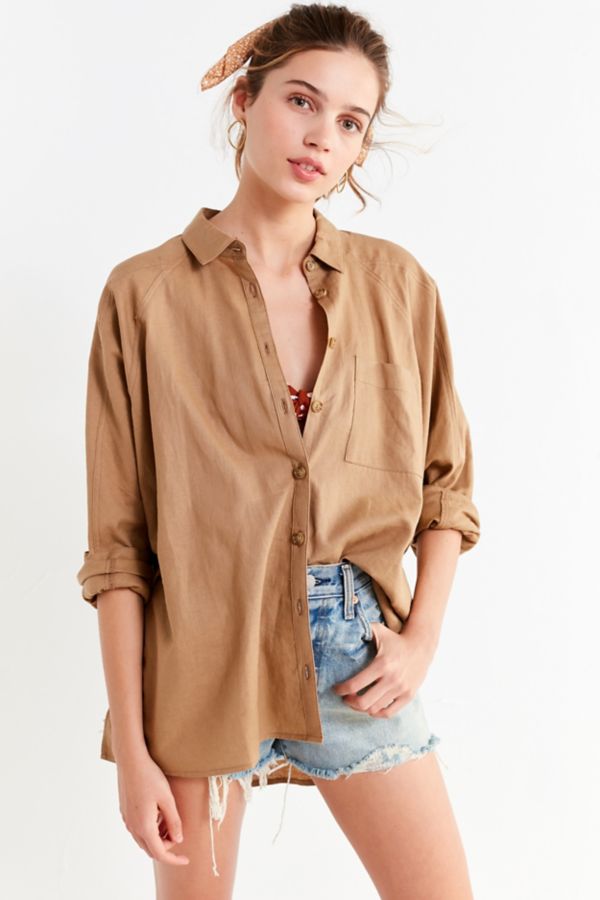 Uo Brendan Button Down Linen Shirt Urban Outfitters