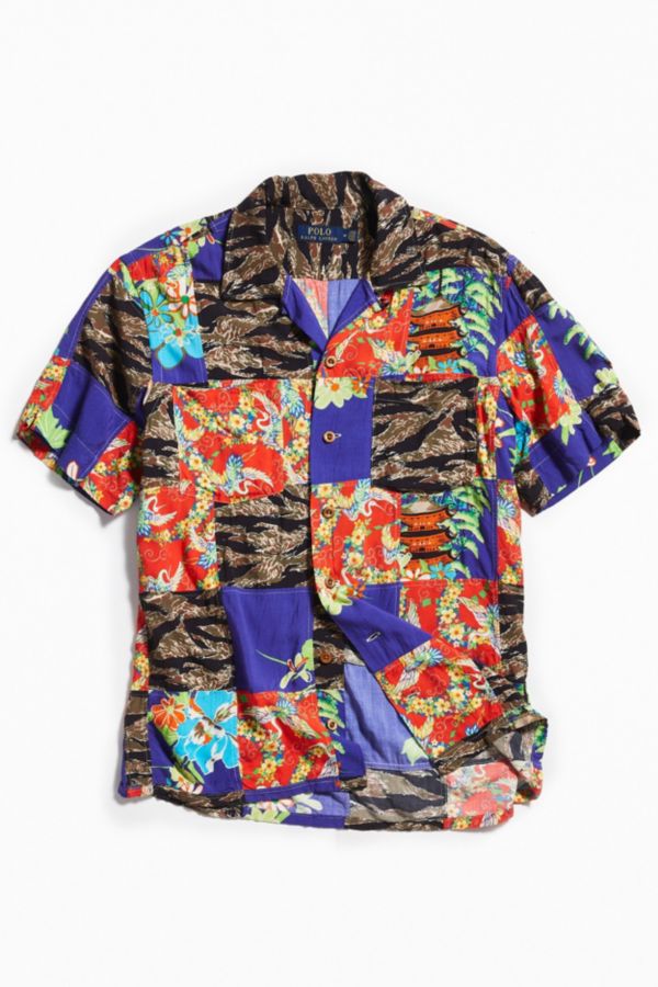 Polo Ralph Lauren Tiger Patchwork Rayon Short Sleeve Button-Down Shirt ...