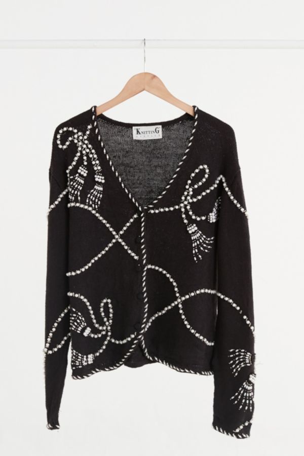 Vintage Pearly Black Embellished Cardigan Sweater | Urban Outfitters