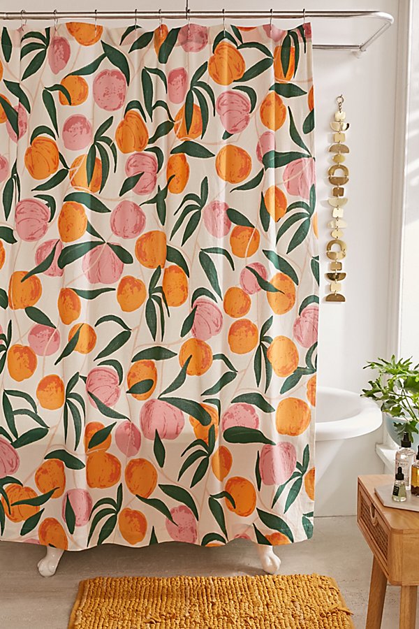 Urban Outfitters Allover Fruits Patterned Shower Curtain In Peaches