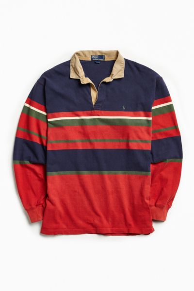 Vintage Polo Ralph Lauren Muted Navy Stripe Rugby Shirt | Urban Outfitters