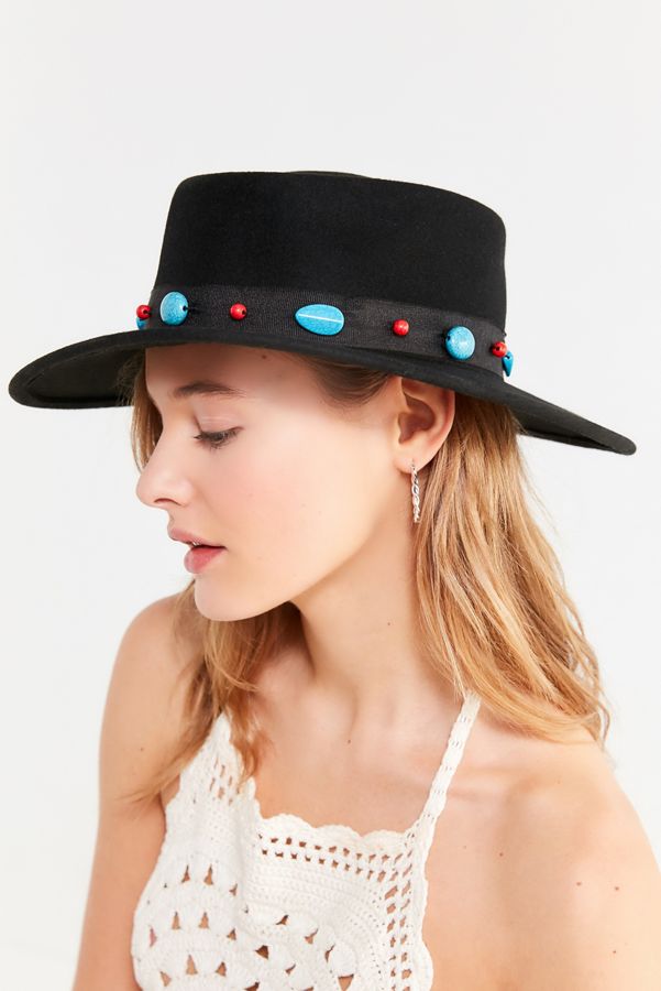 Telescope Turquoise Trim Felt Boater Hat | Urban Outfitters