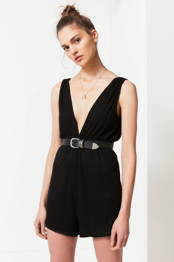 PLUNGING RIBBED CUT-OUT ROMPER