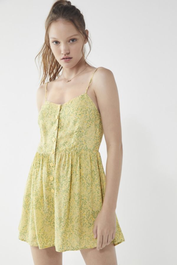 UO Poppy Sweetheart Button-Down Romper | Urban Outfitters