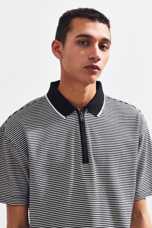 UO Stripe Zip Polo Shirt | Urban Outfitters