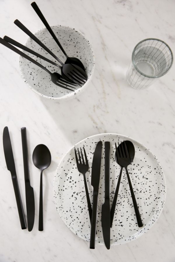 Slide View: 1: 12-Piece Matte Black Flatware Set
