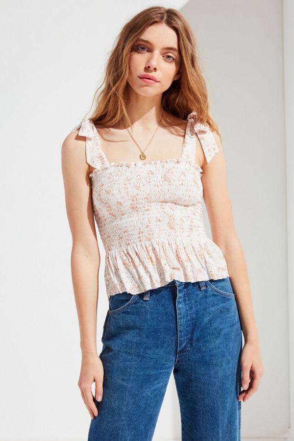 UO Rosa Smocked Tie-Shoulder Top | Urban Outfitters