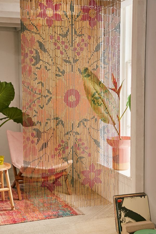 Slide View: 1: Rosa Floral Bamboo Beaded Curtain