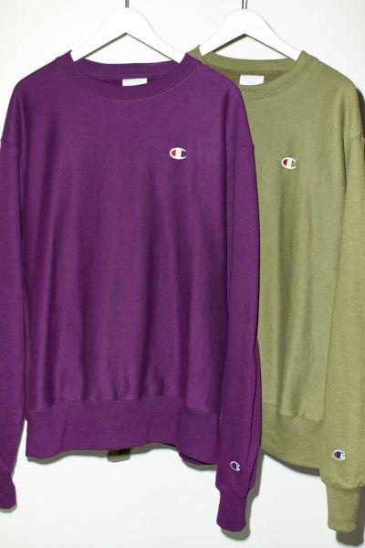 Champion Reverse Weave Fleece Crew Neck Sweatshirt In Dark Purple