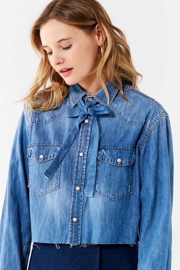 Urban Renewal Remade Bow-Tie Denim Shirt | Urban Outfitters