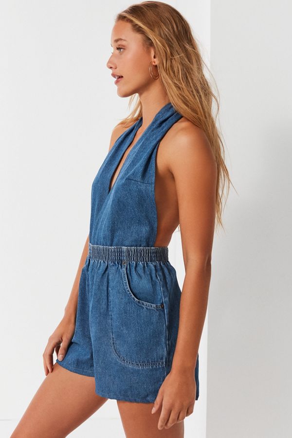 Urban Renewal Remade Halter Denim Romper Urban Outfitters